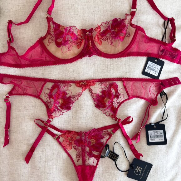 NWT Honey Birdette Christine Red Set 32D xs - Picture 2 of 7